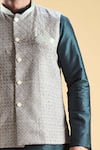 Shop_Aryavir Malhotra_Green Jacquard Embroidery Geometric Thread Nehru Jacket And Churidar Set _Online_at_Aza_Fashions