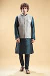 Aryavir Malhotra_Green Jacquard Embroidery Geometric Thread Nehru Jacket And Churidar Set _at_Aza_Fashions