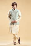 Buy_Aryavir Malhotra_Green Soft Jacquard Floral Nehru Jacket And Churidar Set _at_Aza_Fashions