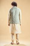 Shop_Aryavir Malhotra_Green Soft Jacquard Floral Nehru Jacket And Churidar Set _at_Aza_Fashions