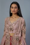 Buy_STUDIO A_Pink Silk Banarasi Embroidery Zardosi Blouse V-neck Floral Anarkali Set _Online_at_Aza_Fashions