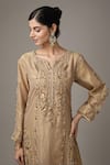 Buy_STUDIO A_Gold Tissue Embroidery Zari Notched Paisley Dori A-line Kurta With Pant _Online_at_Aza_Fashions