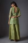 Shop_STUDIO A_Green Chanderi Embroidery Zari Round Short Kurta And Sharara Set _at_Aza_Fashions