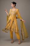 Buy_STUDIO A_Yellow Georgette Embroidery Peacock Round Zari Kurta And Pant Set _at_Aza_Fashions