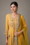 Buy_STUDIO A_Yellow Georgette Embroidery Peacock Round Zari Kurta And Pant Set _Online_at_Aza_Fashions