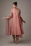 Buy_STUDIO A_Pink Tissue Embroidery Floral Closed Dori A-line Kurta With Pant _at_Aza_Fashions