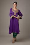 Buy_STUDIO A_Purple Satin Organza Embroidery Floral V-neck Dori A-line Kurta With Salwar _at_Aza_Fashions