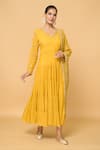 Buy_Samyukta Singhania_Yellow Faux Georgette Lining Cotton Fleur Tiered Anarkali With Dupatta 