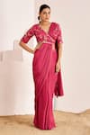 Buy_Suruchi Parakh_Pink Georgette Sequins Plain Pre-draped Saree With Embroidered Wrap Blouse _at_Aza_Fashions