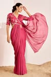 Suruchi Parakh_Pink Georgette Sequins Plain Pre-draped Saree With Embroidered Wrap Blouse _Online_at_Aza_Fashions
