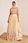 Buy_Suruchi Parakh_Cream Georgette Crepe Embroidered Sequin Square Flower Thread Lehenga Set _at_Aza_Fashions