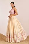 Shop_Suruchi Parakh_Cream Georgette Crepe Embroidered Sequin Square Flower Thread Lehenga Set _Online_at_Aza_Fashions