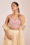 Suruchi Parakh_Cream Georgette Crepe Embroidered Sequin Square Flower Thread Lehenga Set _at_Aza_Fashions