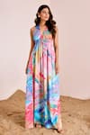 Buy_Suruchi Parakh_Multi Color Silk, Satin Halter Neck Abstract Dress _at_Aza_Fashions
