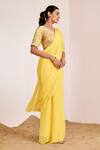 Suruchi Parakh_Yellow Georgette Crepe Embellished Sequin Plain Pre-draped Saree With Blouse _Online_at_Aza_Fashions