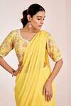 Buy_Suruchi Parakh_Yellow Georgette Crepe Embellished Sequin Plain Pre-draped Saree With Blouse _Online_at_Aza_Fashions