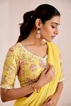 Shop_Suruchi Parakh_Yellow Georgette Crepe Embellished Sequin Plain Pre-draped Saree With Blouse _Online_at_Aza_Fashions