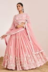 Shop Suruchi Parakh Pink Net, Satin Pearls, Sequins Round Neck Botanic Zari Embroidered Lehenga Set at Aza Fashions Shop_Suruchi Parakh_Pink Net, Satin Pearls, Sequins Round Neck Botanic Zari Embroidered Lehenga Set _at_Aza_Fashions