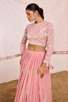 Buy Suruchi Parakh Pink Net, Satin Pearls, Sequins Round Neck Botanic Zari Embroidered Lehenga Set Online at Aza Fashions Buy_Suruchi Parakh_Pink Net, Satin Pearls, Sequins Round Neck Botanic Zari Embroidered Lehenga Set _Online_at_Aza_Fashions