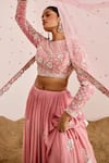 Shop Suruchi Parakh Pink Net, Satin Pearls, Sequins Round Neck Botanic Zari Embroidered Lehenga Set Online at Aza Fashions Shop_Suruchi Parakh_Pink Net, Satin Pearls, Sequins Round Neck Botanic Zari Embroidered Lehenga Set _Online_at_Aza_Fashions