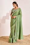 Suruchi Parakh_Green Georgette, Silk Sequins, Beads Round Border Saree With Embroidered Blouse _Online_at_Aza_Fashions