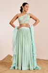 Buy_Suruchi Parakh_Green Organza, Georgette Pearls, Sequins One Zig-zag Embroidered Lehenga Set _at_Aza_Fashions