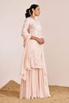 Buy Suruchi Parakh Peach Georgette Sequins, Pearls Round Neck Blossom Embroidered Kurta Sharara Set Online at Aza Fashions Buy_Suruchi Parakh_Peach Georgette Sequins, Pearls Round Neck Blossom Embroidered Kurta Sharara Set _Online_at_Aza_Fashions