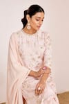 Suruchi Parakh Peach Georgette Sequins, Pearls Round Neck Blossom Embroidered Kurta Sharara Set at Aza Fashions Suruchi Parakh_Peach Georgette Sequins, Pearls Round Neck Blossom Embroidered Kurta Sharara Set _at_Aza_Fashions