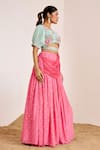 Shop_Suruchi Parakh_Pink Georgette Crepe Embroidered Sequin Butti Lehenga Saree With Printed Blouse _Online_at_Aza_Fashions