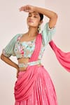 Suruchi Parakh_Pink Georgette Crepe Embroidered Sequin Butti Lehenga Saree With Printed Blouse _at_Aza_Fashions