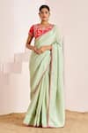 Buy_Suruchi Parakh_Green Georgette, Silk Sequins, Beads Butti Scallop Saree With Contrast Blouse _at_Aza_Fashions
