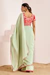 Shop_Suruchi Parakh_Green Georgette, Silk Sequins, Beads Butti Scallop Saree With Contrast Blouse _at_Aza_Fashions