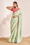 Buy_Suruchi Parakh_Green Georgette, Silk Sequins, Beads Butti Scallop Saree With Contrast Blouse _Online_at_Aza_Fashions