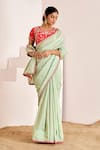 Shop_Suruchi Parakh_Green Georgette, Silk Sequins, Beads Butti Scallop Saree With Contrast Blouse _Online_at_Aza_Fashions