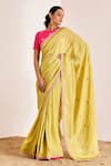 Buy_Suruchi Parakh_Yellow Shimmer Georgette Silk Embroidered Zari Boat Elephant Saree With Blouse _at_Aza_Fashions