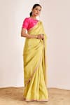 Buy_Suruchi Parakh_Yellow Shimmer Georgette Silk Embroidered Zari Boat Elephant Saree With Blouse _Online_at_Aza_Fashions