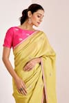 Shop_Suruchi Parakh_Yellow Shimmer Georgette Silk Embroidered Zari Boat Elephant Saree With Blouse _Online_at_Aza_Fashions