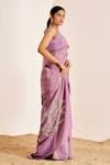 Buy_Suruchi Parakh_Purple Georgette, Silk Sequins, Beads Floral Embroidered Saree With Plain Blouse _Online_at_Aza_Fashions