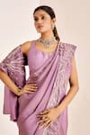 Suruchi Parakh_Purple Georgette, Silk Sequins, Beads Floral Embroidered Saree With Plain Blouse _at_Aza_Fashions