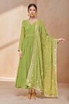 Buy_Samyukta Singhania_Green Faux Georgette Lining Cotton Bloom Tiered Anarkali With Dupatta _at_Aza_Fashions