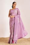 Buy_Suruchi Parakh_Purple Georgette, Silk Tassels, Floral Pitta Saree With Bustier Blouse _at_Aza_Fashions