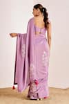 Shop_Suruchi Parakh_Purple Georgette, Silk Tassels, Floral Pitta Saree With Bustier Blouse _at_Aza_Fashions