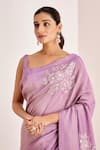 Buy_Suruchi Parakh_Purple Georgette, Silk Tassels, Floral Pitta Saree With Bustier Blouse _Online_at_Aza_Fashions