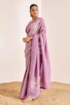 Suruchi Parakh_Purple Georgette, Silk Tassels, Floral Pitta Saree With Bustier Blouse _at_Aza_Fashions