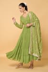 Buy_Samyukta Singhania_Green Faux Georgette Lining Cotton Bloom Tiered Anarkali With Dupatta 