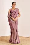 Buy_Suruchi Parakh_Purple Georgette, Silk Embroidery, Sequins Square Floral Saree With Blouse _at_Aza_Fashions