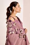 Suruchi Parakh_Purple Georgette, Silk Embroidery, Sequins Square Floral Saree With Blouse _Online_at_Aza_Fashions