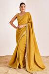 Buy_Suruchi Parakh_Yellow Georgette, Silk Mirrors Embroidered Border Saree With Bustier Blouse _at_Aza_Fashions