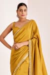 Buy_Suruchi Parakh_Yellow Georgette, Silk Mirrors Embroidered Border Saree With Bustier Blouse _Online_at_Aza_Fashions