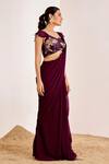 Suruchi Parakh Purple Georgette Sequins, Beads Solid Pre-draped Saree With Embellished Blouse Online at Aza Fashions Suruchi Parakh_Purple Georgette Sequins, Beads Solid Pre-draped Saree With Embellished Blouse _Online_at_Aza_Fashions